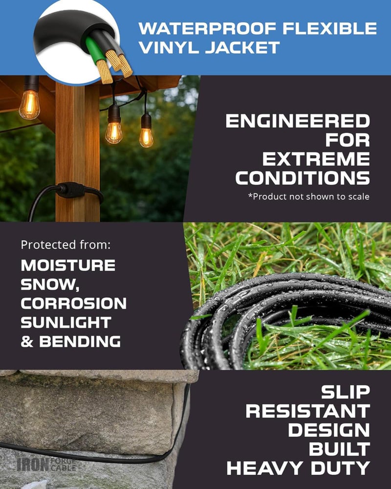 Iron Forge Cable 10 Ft Black Extension Cord, 16/3, 10 Foot Extension Cord, 3 Prong, Weatherproof - Great for Outside Use - Image 4